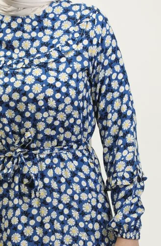 Robe Viscose A Motifs Marguerite Et Ceinturée 0312-01 Saks 0312-01