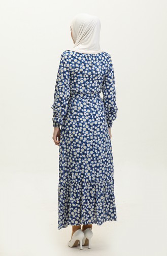 Robe Viscose A Motifs Marguerite Et Ceinturée 0312-01 Saks 0312-01