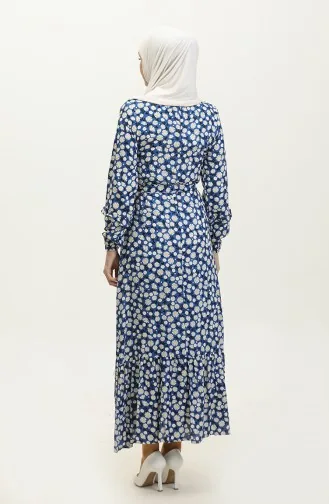 Robe Viscose A Motifs Marguerite Et Ceinturée 0312-01 Saks 0312-01