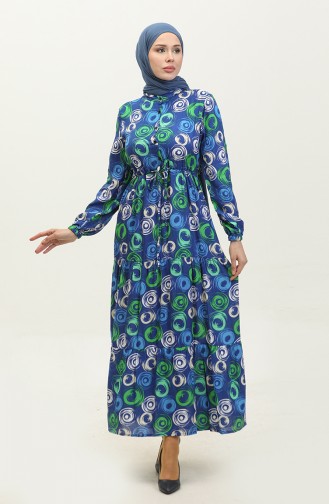 Feza Robe Viscose à Motifs 0313-01 Vert Saks 0313-01