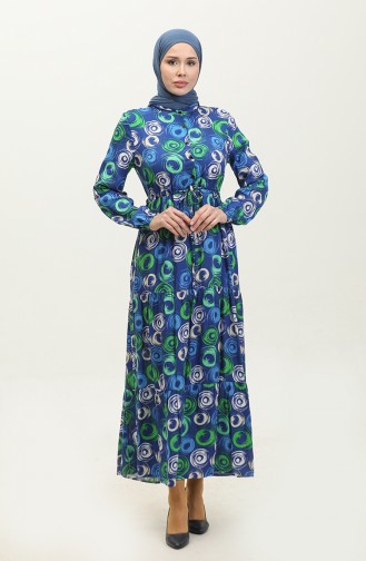Feza Robe Viscose à Motifs 0313-01 Vert Saks 0313-01