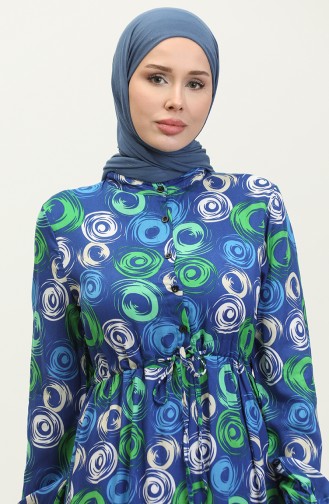 Feza Robe Viscose à Motifs 0313-01 Vert Saks 0313-01