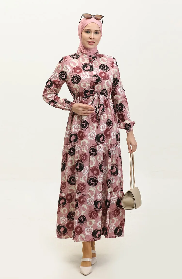 Feza Gemustertes Viskosekleid 0313-02 Puderschwarz 0313-02