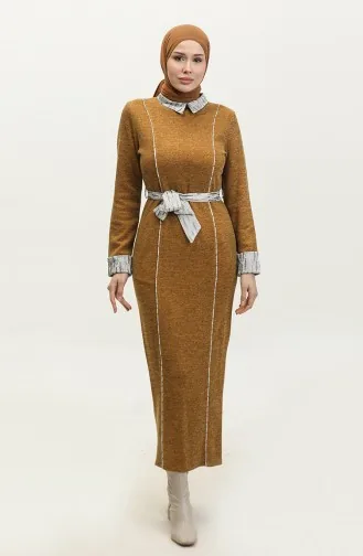 Robe De Saison Détaillée à Rayures Tan G9101 298
