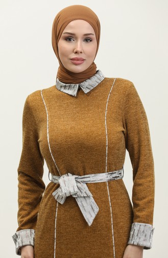 Robe De Saison Détaillée à Rayures Tan G9101 298