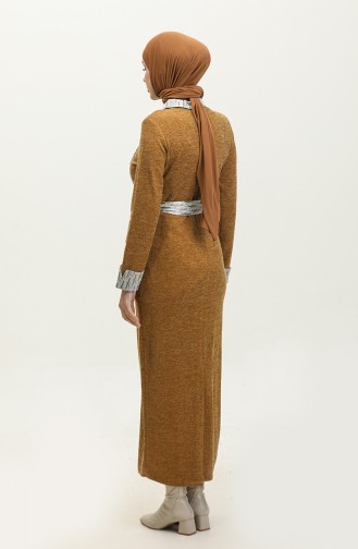 Streifendetailliertes Saisonales Kleid Tan G9101 298