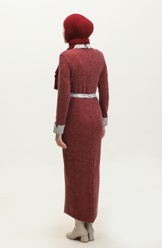 Robe De Saison Détaillée à Rayures Rouge Claret G9101 300