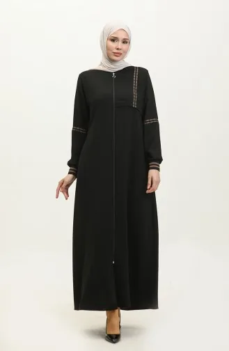Plus Size Ribbed Zippered Abaya 5064-01 Black 5064-01