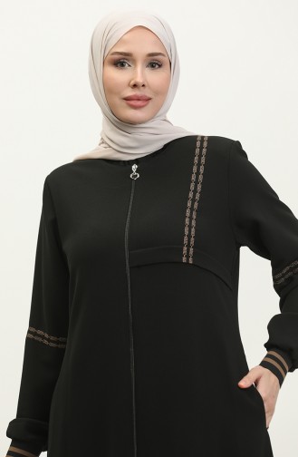 Grote Maat Geribbelde Abaya Met Ritssluiting 5064-01 Zwart 5064-01