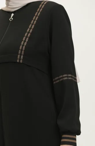 Plus Size Ribbed Zippered Abaya 5064-01 Black 5064-01
