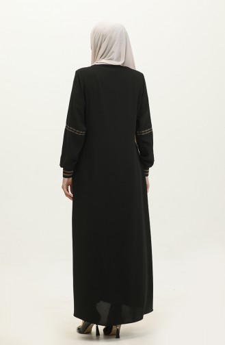 Plus Size Ribbed Zippered Abaya 5064-01 Black 5064-01