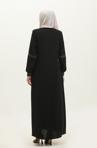 Grote Maat Geribbelde Abaya Met Ritssluiting 5064-01 Zwart 5064-01