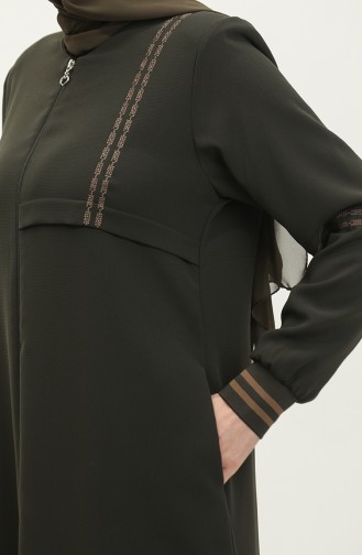 Grote Maat Geribbelde Abaya Met Ritssluiting 5064-03 Kaki 5064-03