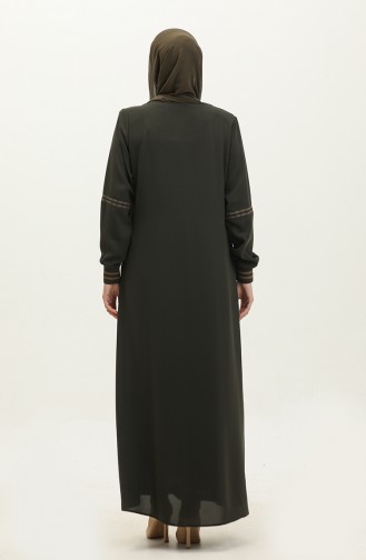 Grote Maat Geribbelde Abaya Met Ritssluiting 5064-03 Kaki 5064-03