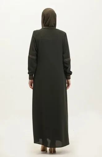 Grote Maat Geribbelde Abaya Met Ritssluiting 5064-03 Kaki 5064-03