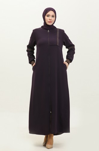 Abaya Côtelé A Fermeture Grande Taille 5064-04 Prune 5064-04