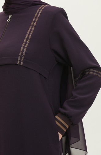 Große Gerippte Abaya Mit Reißverschluss 5064-04 Pflaume 5064-04