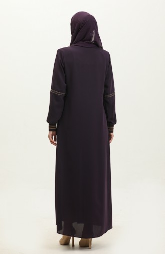 Grote Maat Geribbelde Abaya Met Ritssluiting 5064-04 Pruim 5064-04