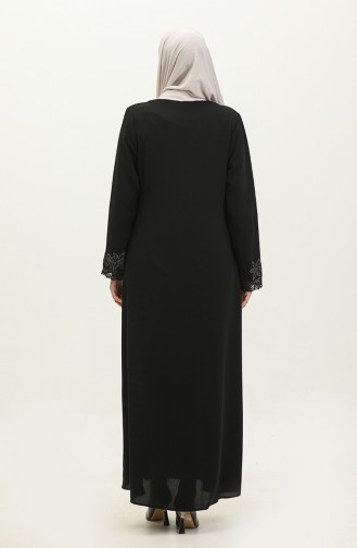 Große Abaya Mit Bestickter Spitze Und Detaillierten Details 5065-01 Schwarz 5065-01