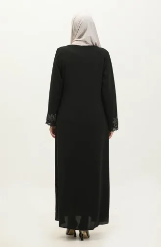 Abaya Détail Dentelle Brodée Grande Taille 5065-01 Noir 5065-01
