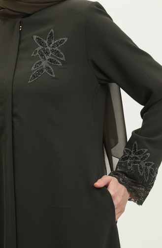 Large Size Embroidered Lace Detailed Abaya 5065-03 Khaki 5065-03
