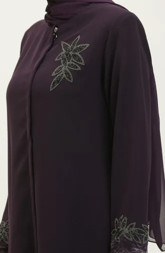 عباية مطرزة بتصميم دانتيل  مقاس كبير 5065-04 برقوقي  5065-04