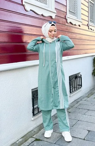 Kapüşonlu Eşofman Takım 3077-04 Çağla Yeşili