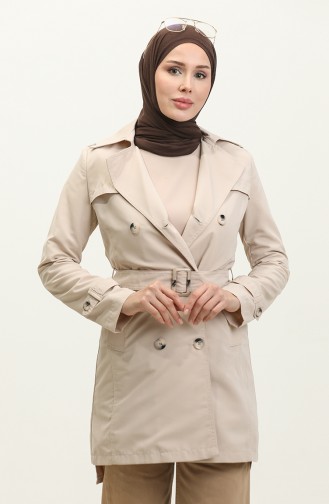 Jamila Summer Unlined Gabardine Fabric Short Women`s Trench Coat Beige 6506.BEJ