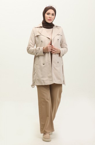 Jamila Été Non Doublé Gabardine Tissu Court Trench Femme Beige 6506.BEJ