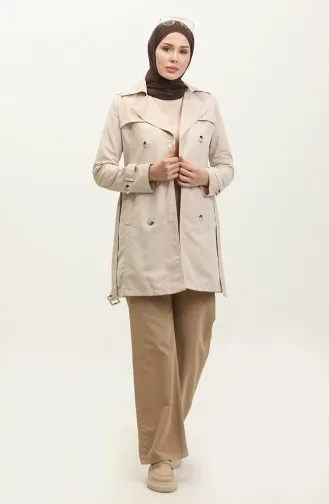 Jamila Summer Ungefütterter Gabardine-Stoff Kurzer Damen-Trenchcoat Beige 6506.BEJ