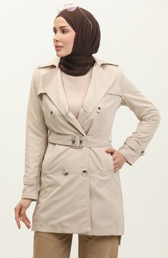 Jamila Zomer Ongevoerde Gabardine Stof Korte Damestrenchcoat Beige 6506.BEJ