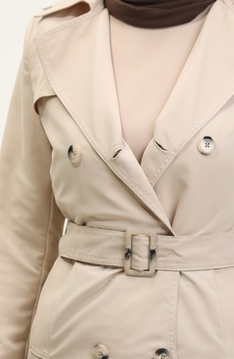 Jamila Summer Unlined Gabardine Fabric Short Women`s Trench Coat Beige 6506.BEJ