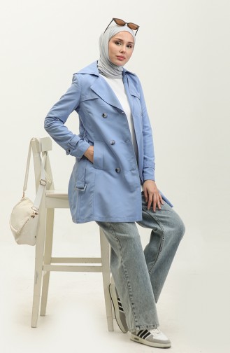Jamila Summer Unlined Gabardine Fabric Short Women`s Trench Coat Cloud Blue 6506.Bulut Mavisi