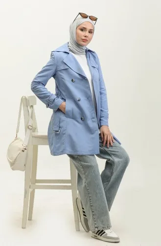 Jamila Été Non Doublé Gabardine Tissu Court Trench Femme Nuage Bleu 6506.Bulut Mavisi