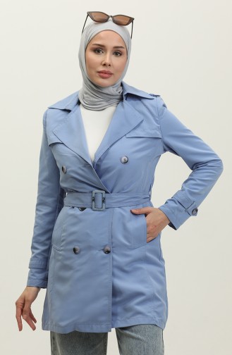 Jamila Summer Unlined Gabardine Fabric Short Women`s Trench Coat Cloud Blue 6506.Bulut Mavisi