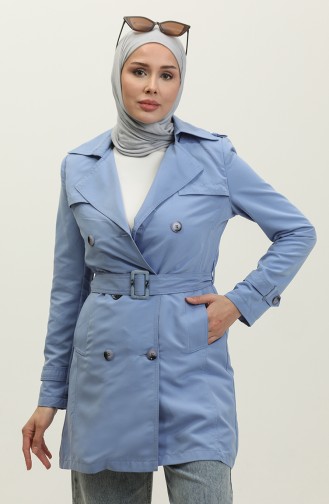 Jamila Summer Ungefütterter Gabardine-Stoff Kurzer Damen-Trenchcoat Wolkenblau 6506.Bulut Mavisi