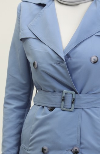 Jamila Summer Ungefütterter Gabardine-Stoff Kurzer Damen-Trenchcoat Wolkenblau 6506.Bulut Mavisi