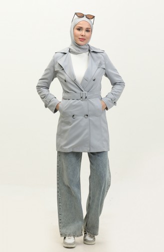 Jamila Summer Unlined Gabardine Fabric Short Women`s Trench Coat Gray 6506.Gri