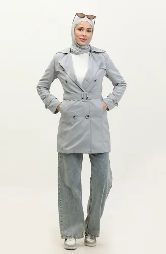 معطف نسائي صيفي قصير من قماش الجبردين غير مُبطن من جميلة، رمادي 6506.Gri