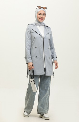 Jamila Summer Unlined Gabardine Fabric Short Women`s Trench Coat Gray 6506.Gri