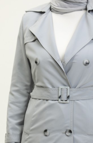 Jamila Summer Ungefütterter Gabardine-Stoff Kurzer Damen-Trenchcoat Grau 6506.Gri