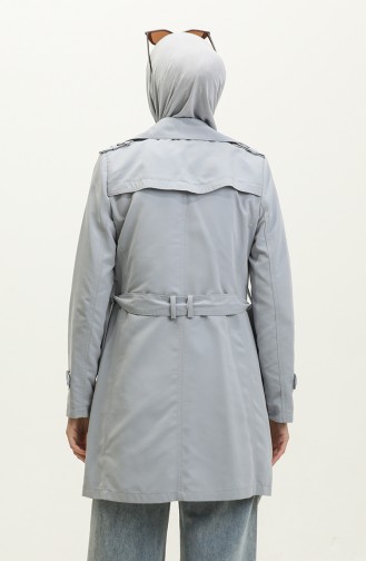 Jamila Summer Unlined Gabardine Fabric Short Women`s Trench Coat Gray 6506.Gri