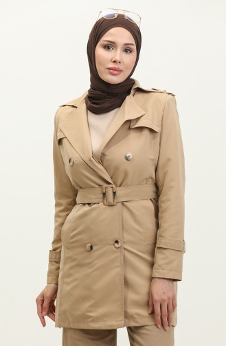 Jamila Summer Ungefütterter Gabardine-Stoff Kurzer Damen-Trenchcoat Kamel 6506.Kamel