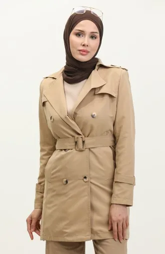 Jamila Summer Unlined Gabardine Fabric Short Women`s Trench Coat Camel 6506.Kamel