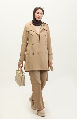 Jamila Summer Unlined Gabardine Fabric Short Women`s Trench Coat Camel 6506.Kamel