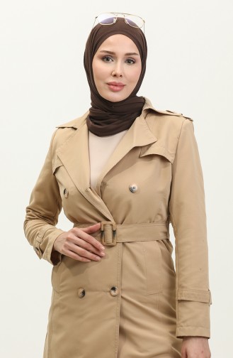 Jamila Summer Unlined Gabardine Fabric Short Women`s Trench Coat Camel 6506.Kamel