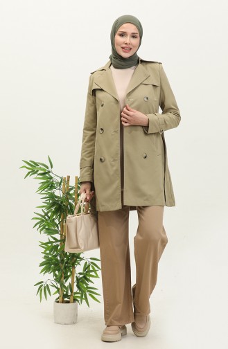 Jamila Summer Unlined Gabardine Fabric Short Women`s Trench Coat Olive 6506.Olive