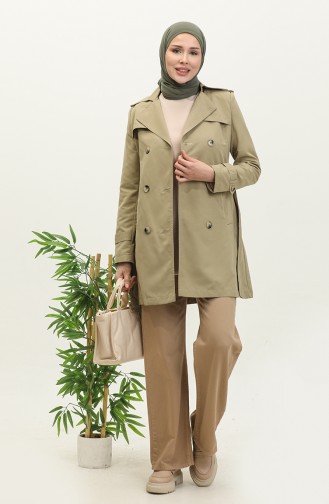 Jamila Sommer Ungefütterter Gabardine-Stoff Kurzer Damen-Trenchcoat Oliv 6506.Olive