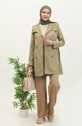 Jamila Été Non Doublé Gabardine Tissu Court Trench Femme Olive 6506.Olive