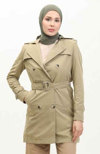 Jamila Yazlık Astarsız Gabardin Kumaş Kısa Kadın Trençkot Olive